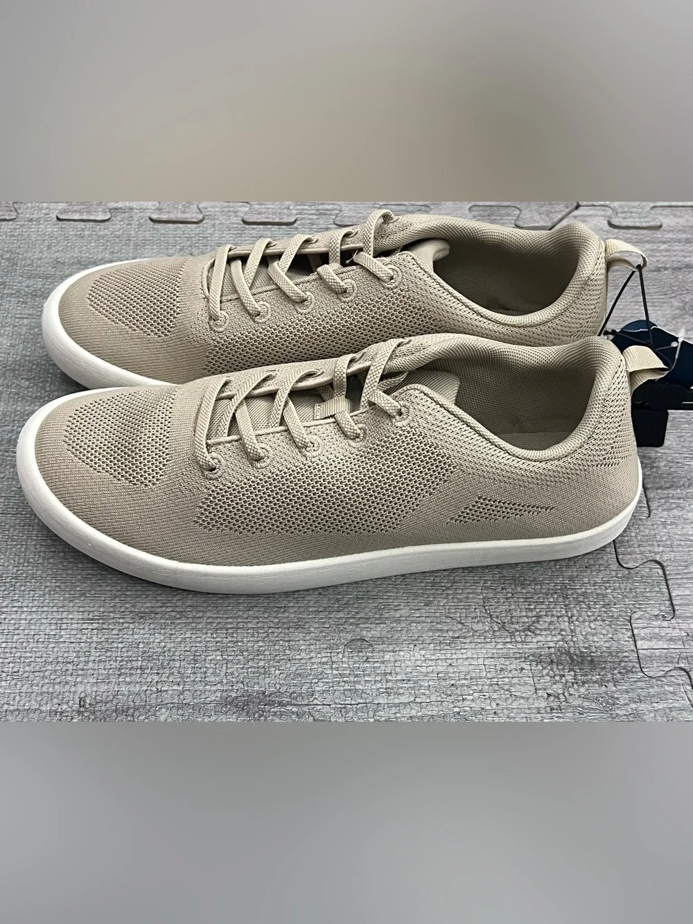 George Men's Beige Knit Lace-Up Sneakers Round Toe Casual Solid US 9.5
